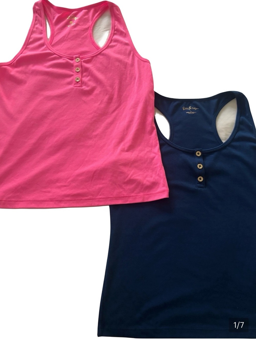 Set of 2 Lilly Pulitzer Sera Knit Tank Tops, NWOT - Pink and Navy, Size Large